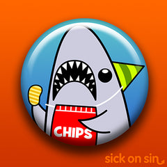 Cute Party Animal Shark original design on pins, magnets, keychains, etc. by Sick On Sin