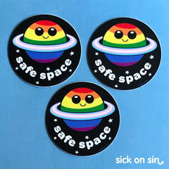 Safe Space planet original design on a waterproof vinyl sticker by Sick On Sin
