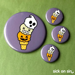 An original design of a creepy cute triple scoop ice cream cone . Available on pins, magnets, keychains, etc. from Sick On Sin.