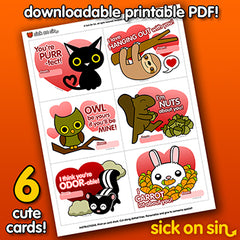 Printable Valentine Love Cards featuring cute Animal original designs by Sick On Sin