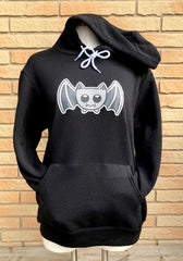 Cute Bat design on a black pullover hooded sweatshirt by Sick On Sin