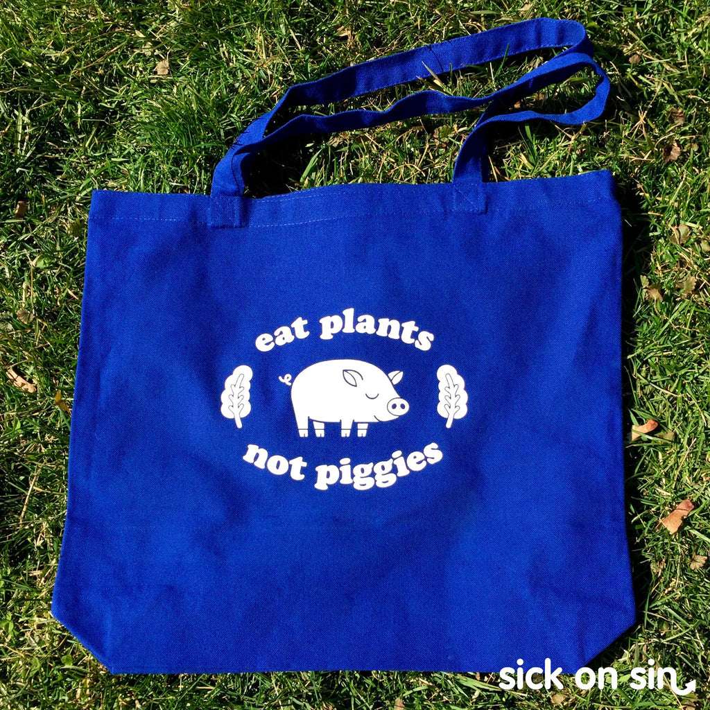 Eat Plants Not Piggies - Blue Tote Bag (Extra Large) **1 LEFT**
