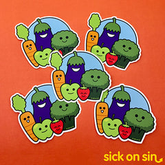 Cute Fruit and Vegetable Gang vinyl sticker design by Sick On Sin