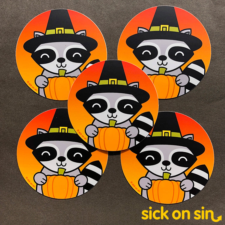 Halloween Party Raccoon - Vinyl Sticker * ALMOST GONE *