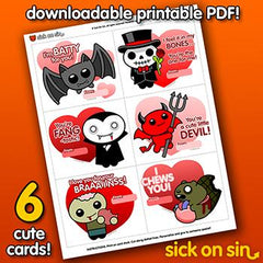 A set of Valentine Love Cards with creepy cute horror original designs by Sick On Sin