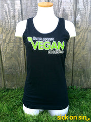 Lean Green Vegan Machine design on either a black unisex or women's fit tank top. Cute original design by Sick On Sin.