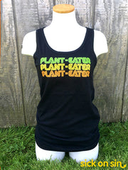 Plant-Eater design on either a unisex or women's fit black tank top. Cute original design by Sick On Sin.