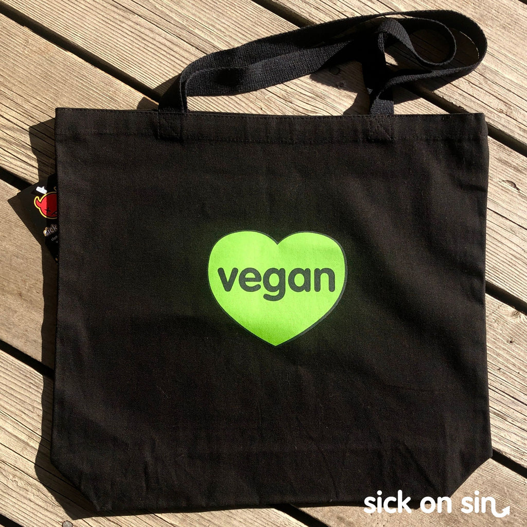 Vegan Heart - Black Tote Bag (Extra Large)  **1 Left**