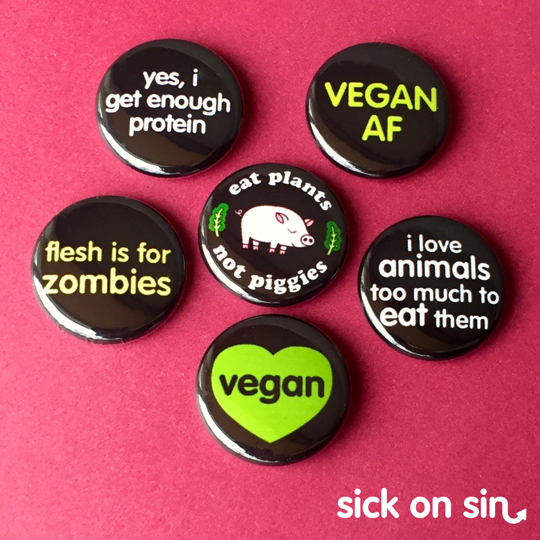 Cute Vegan & Plant Based Designs, Pin / Magnet Set