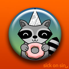Party Animal Raccoon design by Sick On Sin on button, magnet, keychain, etc.
