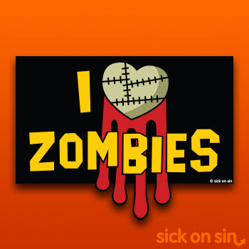 I Love  Zombies - Vinyl Sticker